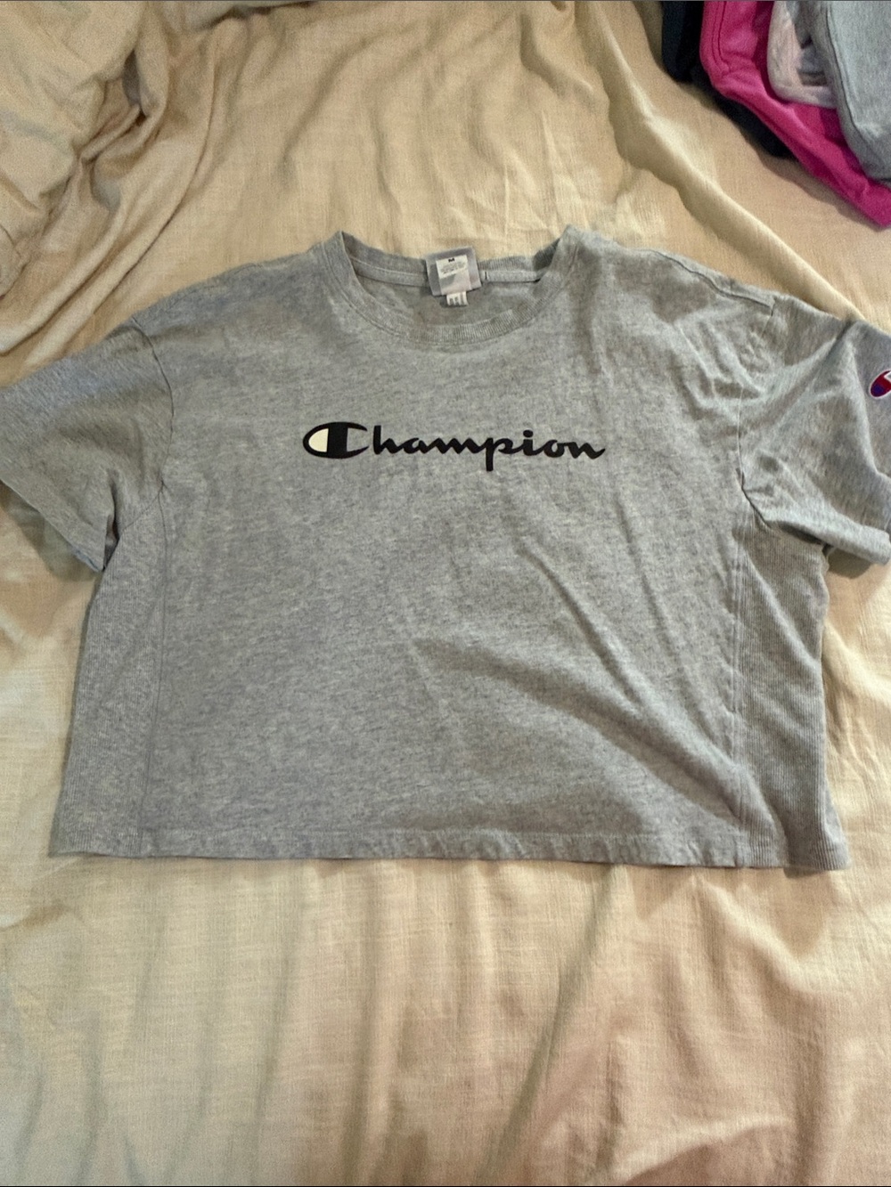 Champion Heather Gray Cropped Script Logo Tee - Women's